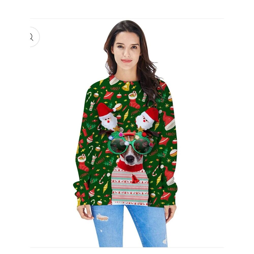 Sunglasses Dog Ugly Christmas Pullover Women’s M New